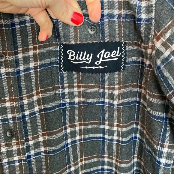 Billy Joel Flannel Shirt Mens Large Unisex Handmade Upcycled Band Flannel Gray - Picture 4 of 11